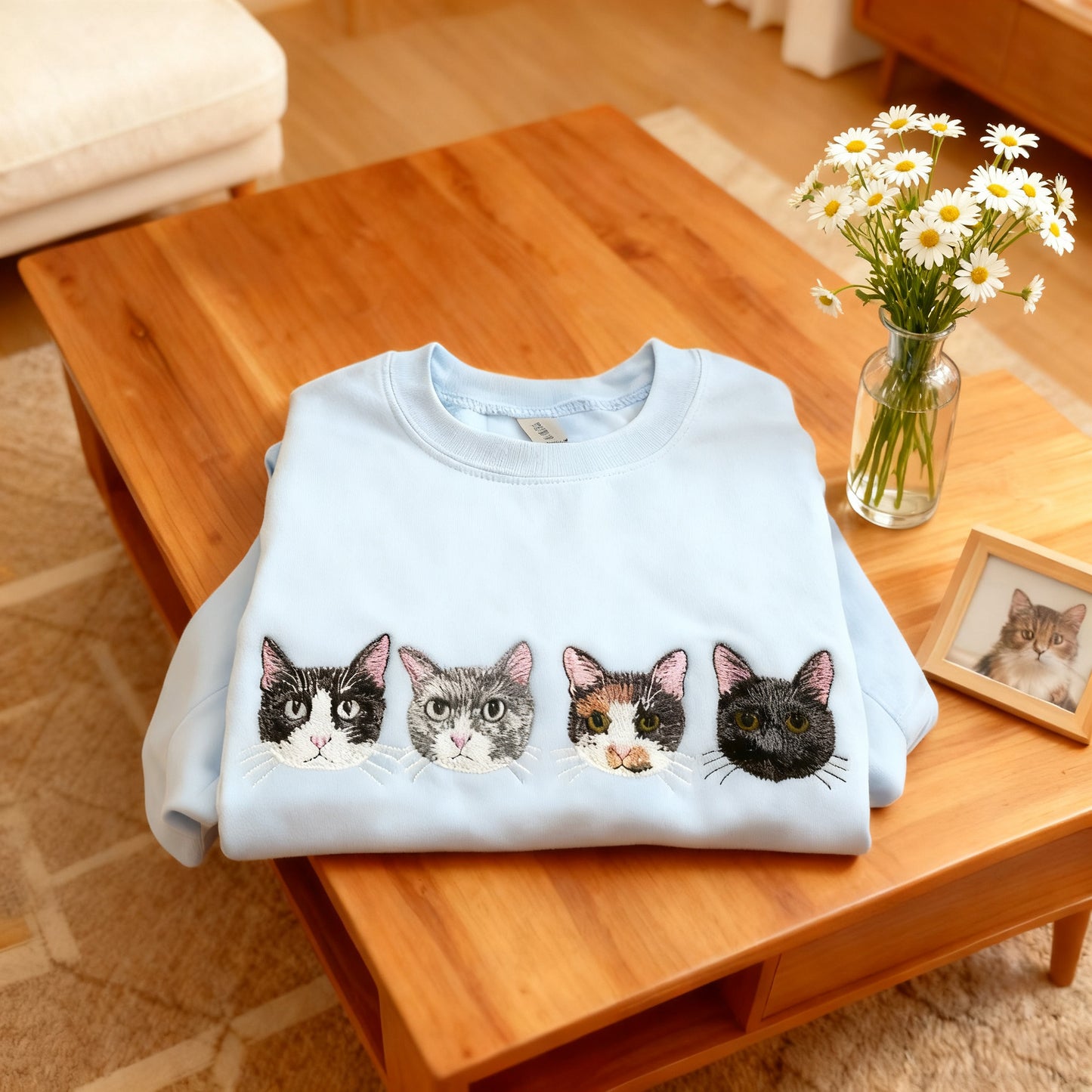 Custom Pet Portrait Embroidered Sweatshirt, Hoodie, Custom Pet Picture