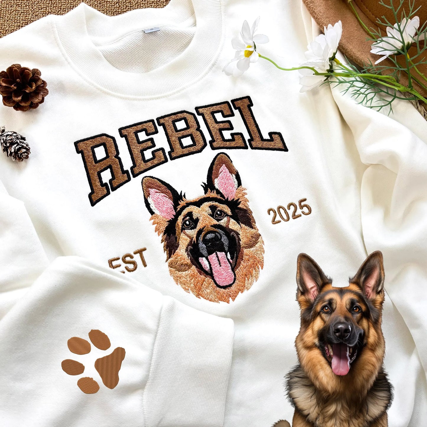 Custom Pet Portrait Embroidered Sweatshirt, Hoodie, Custom Pet Picture