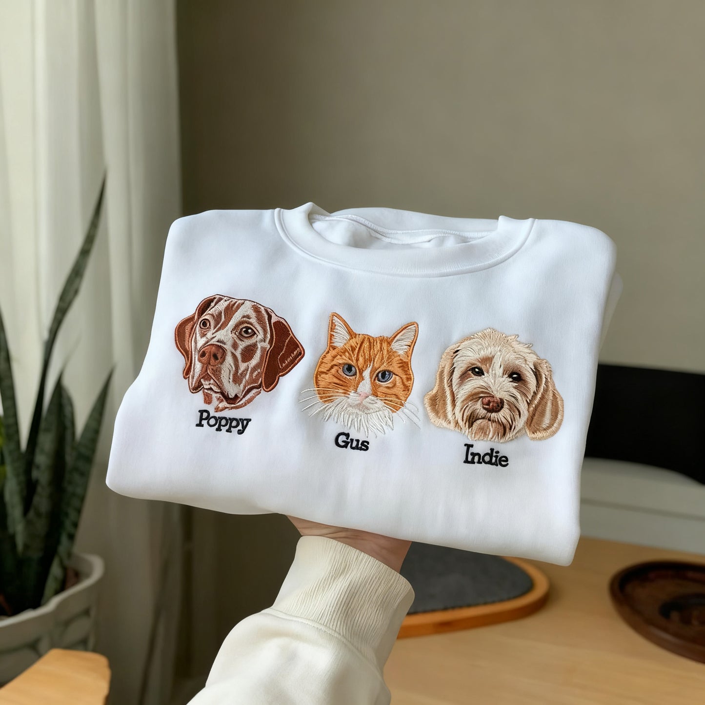Custom Pet Portrait Embroidered Sweatshirt, Hoodie, Custom Pet Picture