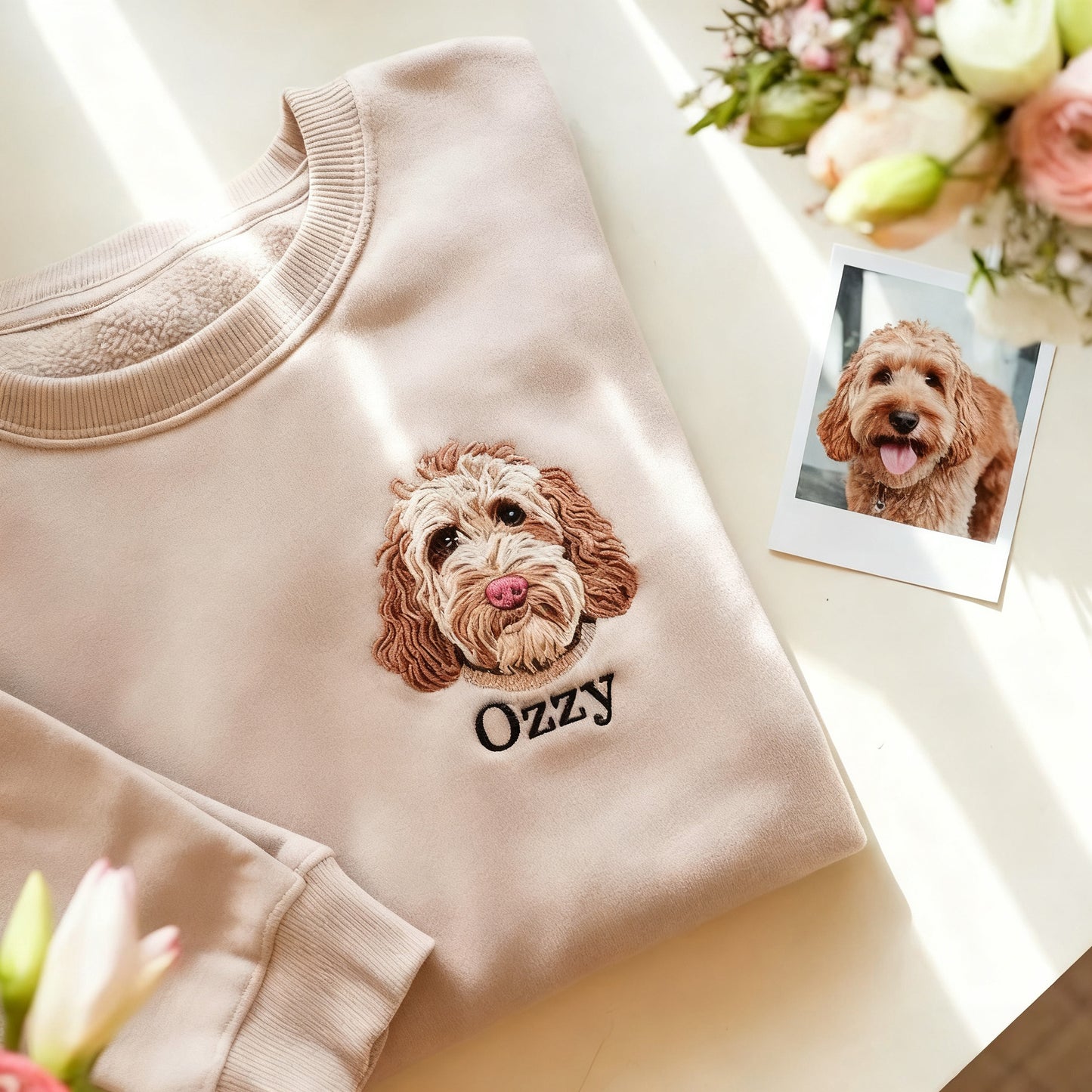 Custom Pet Portrait Embroidered Sweatshirt, Hoodie, Custom Pet Picture