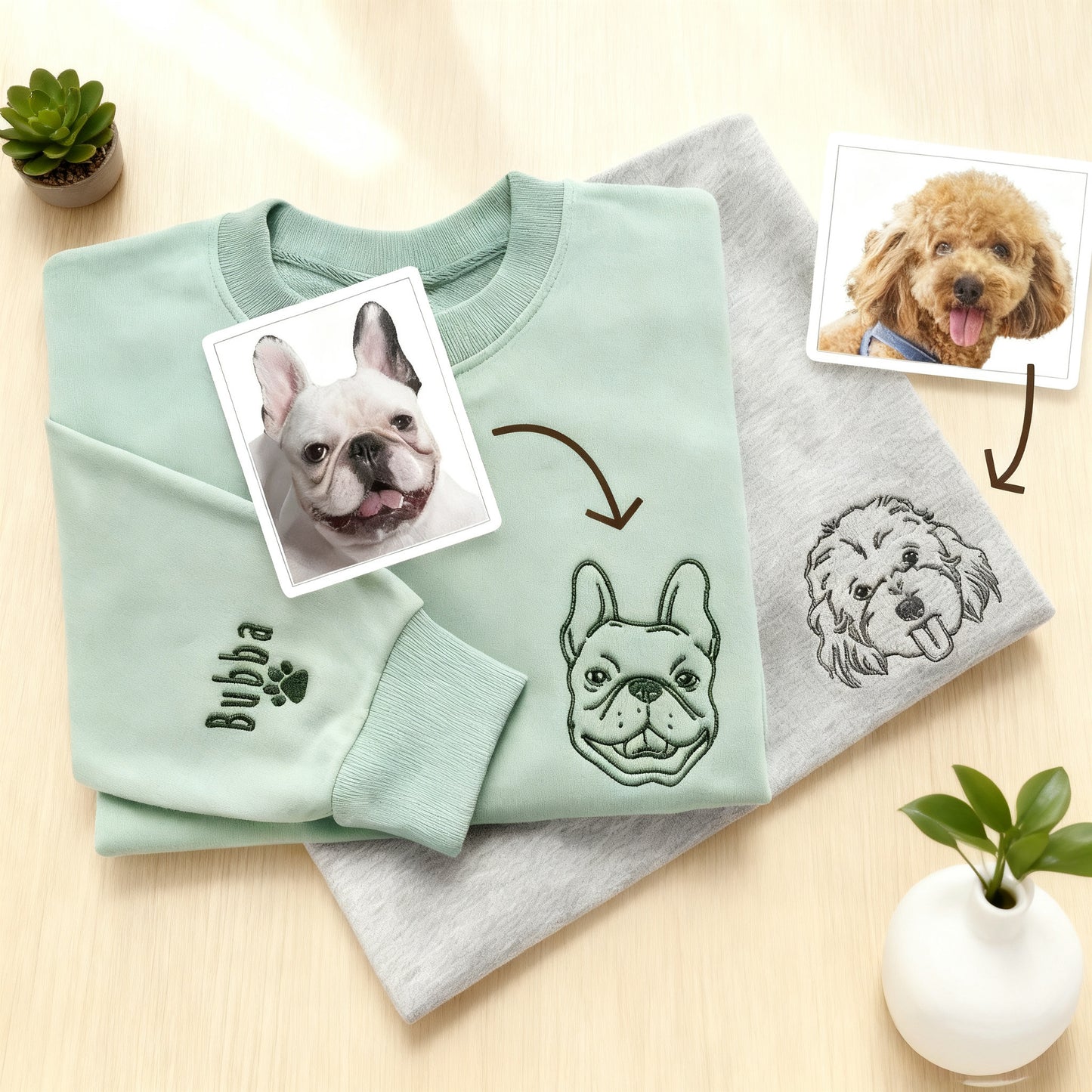 Custom Pet Portrait Embroidered Sweatshirt, Hoodie, Custom Pet Picture