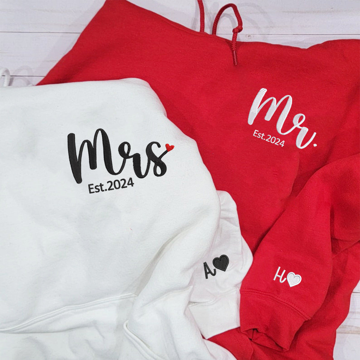 Custom Mr & Mrs Matching Embroidered Hoodies for Couples